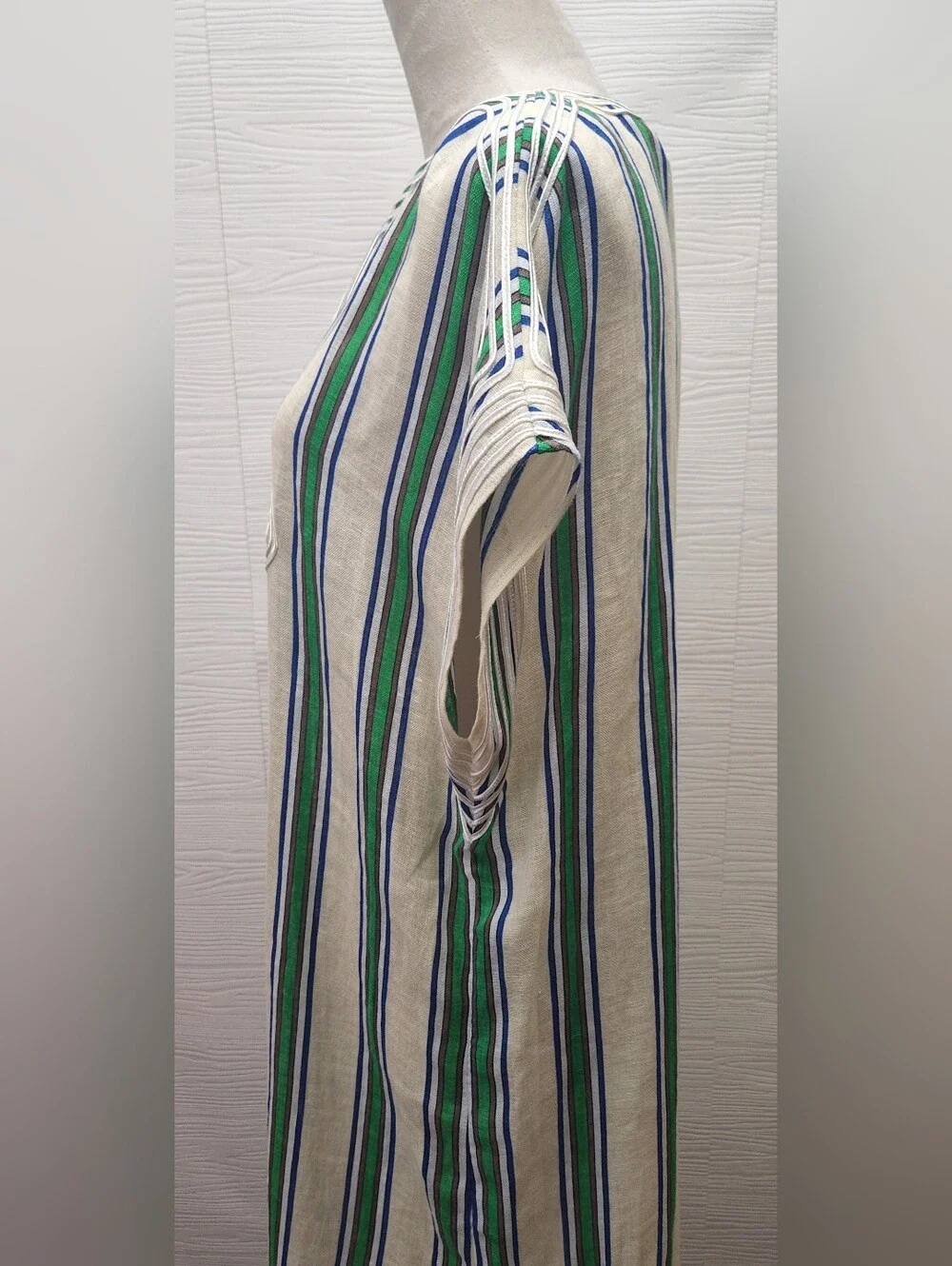Tory Burch Grand Awning Stripe Linen Caftan Dress Coverup Size L NWT Retail $498